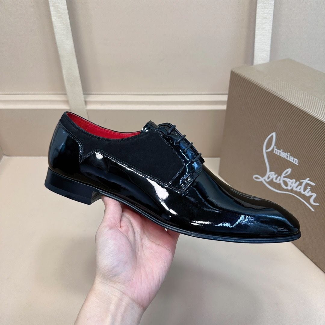 Giày Tây Christian Louboutin Oxford Màu Đen Bóng Mũi Nhọn