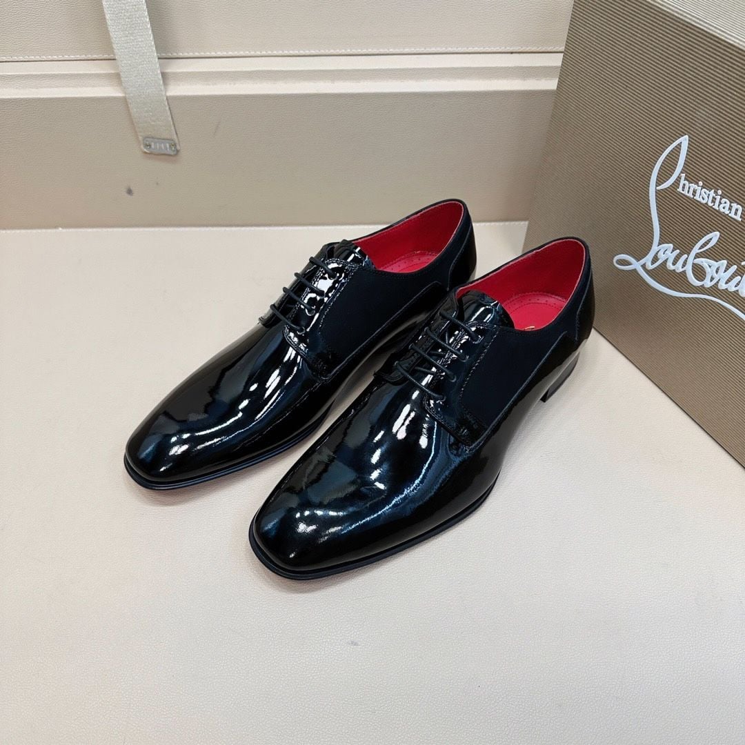 Giày Tây Christian Louboutin Oxford Màu Đen Bóng Mũi Nhọn