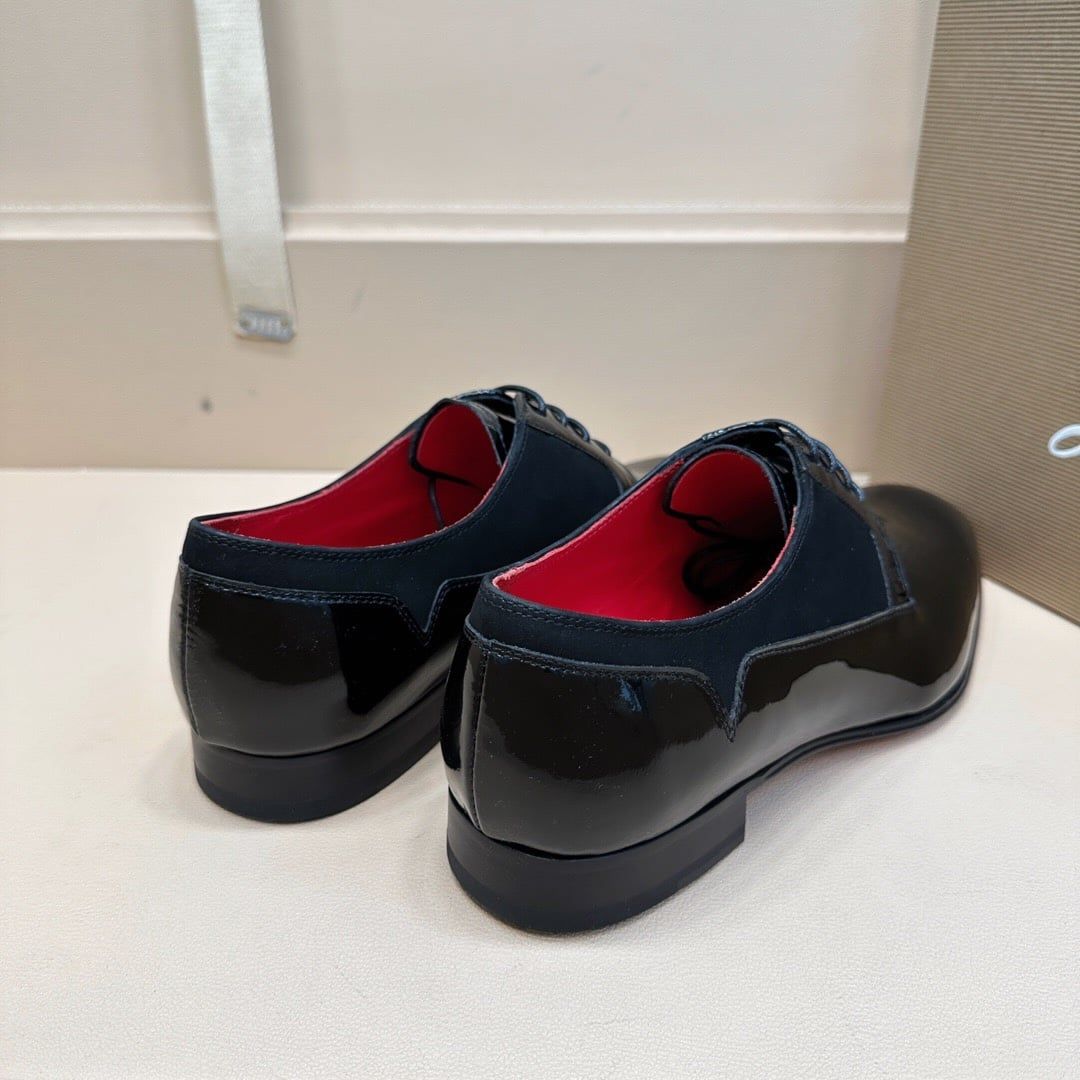 Giày Tây Christian Louboutin Oxford Màu Đen Bóng Mũi Nhọn