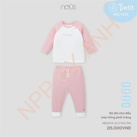 Bộ dài chui đầu màu hồng phối trắng Nous NB3W25-SC3-F02-PM-9M