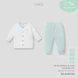 Bộ dài cài thẳng áo trắng phối quần xanh Nous