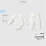 Bộ bodysuit dài tay cài lệch màu trắng Nous