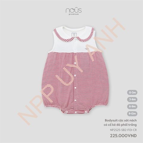 Bodysuit cộc sát nách có cổ kẻ đỏ phối trắng Nous NP2S25-SB2-F01-CR-0M