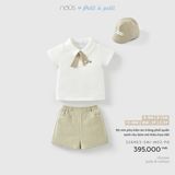 Bộ mix phụ kiện áo trắng phối quần xanh rêu kèm mũ thêu họa tiết Nous