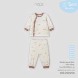 Bộ dài tay cài lệch màu trắng họa tiết thỏ kéo xe Nous