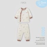 Bộ dài tay cài lệch màu trắng họa tiết thỏ kéo xe Nous