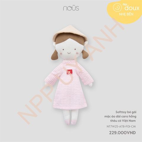 Softtoy bé trai mặc áo dài caro ghi thêu cờ Việt Nam Nous NT7W25-AT8-M01-CA-FS