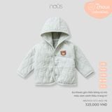 Áo khoác gió chần bông có mũ màu xám xanh thêu trang trí Nous