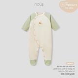 Bộ liền dài tất màu be phối caro xanh in trang trí Nous