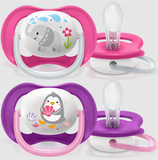 Vỉ đôi 2 cái ti ngậm thông khí hình thú Avent Ultra air bé gái 6-18m SCF080/08