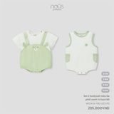 Set 2 bodysuit màu be phối xanh in họa tiết 9M