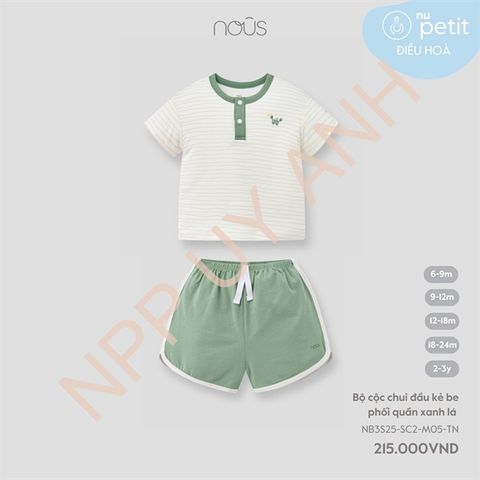 Bộ cộc chui đầu kẻ be phối quần xanh lá Nous NB3S25-SC2-M05-TN-6M