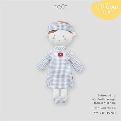 Softtoy bé trai mặc áo dài caro ghi thêu cờ Việt Nam Nous NT7W25-AT8-M01-CA-FS