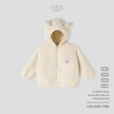 Áo khoác lông mũ tai thỏ màu be thêu hình thỏ Nous