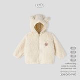 Áo khoác lông mũ tai thỏ màu be thêu hình mặt cười Nous