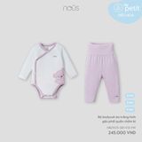 Bộ bodysuit áo trắng hình gấu phối quần chấm bi Nous