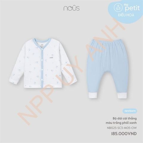 Bộ dài cài thẳng màu trắng phối xanh Nous NB1S25-SC3-M05-OW-NB