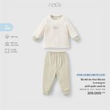 Bộ dài áo chui đầu be in trang trí phối quần xanh lá Nous