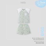 Bộ cộc cài thẳng tay hến màu xanh họa tiết tem Nous