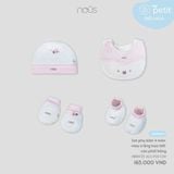 Set phụ kiện 4 món màu trắng họa tiết cáo phối hồng Nous