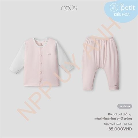 Bộ dài cài thẳng màu hồng nhạt phối trắng Nous NB2W25-SC3-F01-SM-0M