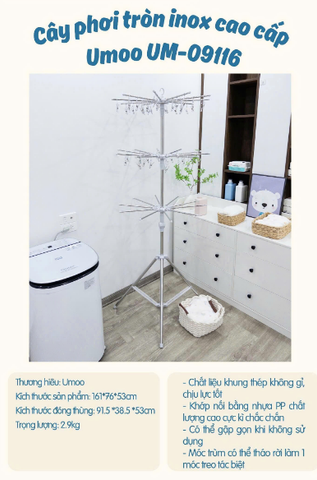 Cây phơi tròn inox cao cấp UM-09116 Umoo
