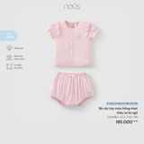 Bộ cộc tay màu hồng nhạt thêu xe bí ngô Nous