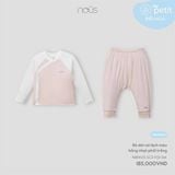 Bộ dài cài lệch màu hồng nhạt phối trắng Nous