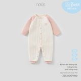 Bộ liền dài không tất trắng kẻ be phối hồng nhạt Nous