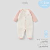 Bộ liền dài không tất trắng kẻ be phối hồng nhạt Nous