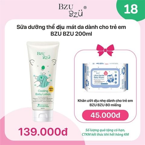 Combo Sữa dưỡng thể Bzu Bzu 200ml + khăn ướt 80 tờ