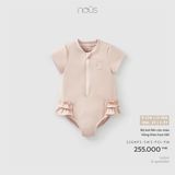 Bộ bơi liền cộc màu hồng thêu họa tiết Nous