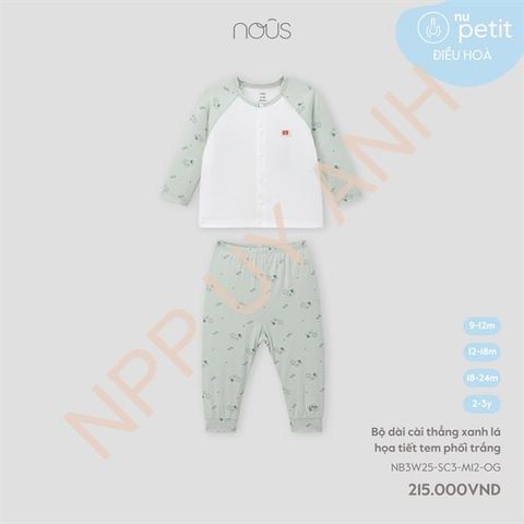 Bộ dài cài thẳng xanh lá họa tiết tem phối trắng Nous NB3W25-SC3-M12-OG-9M