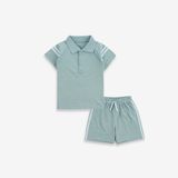 Bộ ngắn tay cổ Polo 130300 Bubaby Xanh ghi A51 2-3y BPN130300.03YA51