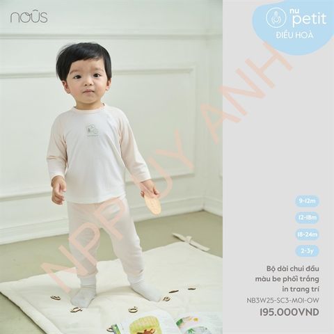 Bộ dài chui đầu màu be phối trắng in trang trí Nous NB3W25-SC3-M01-OW-9M