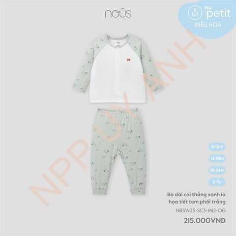 Bộ dài cài thẳng xanh lá họa tiết tem phối trắng Nous NB3W25-SC3-M12-OG-9M
