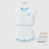 Bộ cộc tay sọc xanh thêu họa tiết cá heo Nous