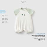 Bộ liền cộc chui đầu màu be in trang trí phối xanh lá Nous