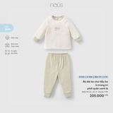 Bộ dài áo chui đầu be in trang trí phối quần xanh lá Nous