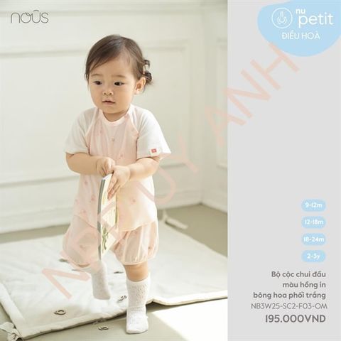 Bộ cộc chui đầu màu hồng in bông hoa phối trắng Nous NB3W25-SC2-F03-OM-9M