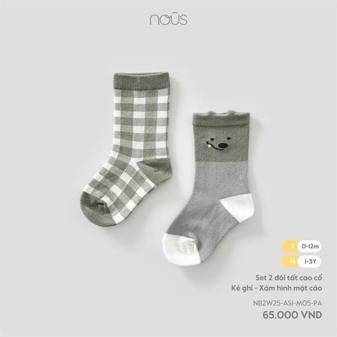 Set 2 tất màu ghi phối caro trắng Nous