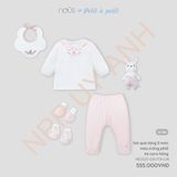 Set quà tặng 5 món màu trắng phối kẻ caro hồng Nous NE2S25-GS1-F01-CM-0M
