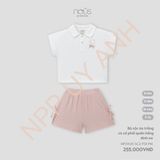 Bộ cộc áo trắng có cổ phối quần hồng đính nơ Nous NP3W25-SC2-F01-PM-9M