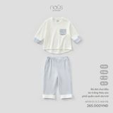 Bộ dài chui đầu áo trắng thêu sóc phối quần xanh da trời Nous