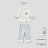 Bộ dài chui đầu áo trắng thêu sóc phối quần xanh da trời Nous