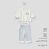 Bộ dài chui đầu áo trắng thêu sóc phối quần xanh da trời Nous