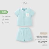 Bộ cộc tay cài thẳng xanh phối túi trắng in họa tiết Nous
