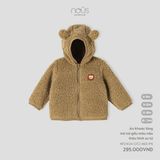 Áo khoác lông mũ tai gấu màu nâu thêu hình sư tử Nous