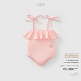 Bộ bơi liền hai dây màu hồng thêu patch Nous