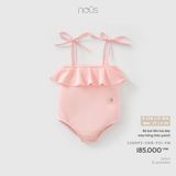 Bộ bơi liền hai dây màu hồng thêu patch Nous